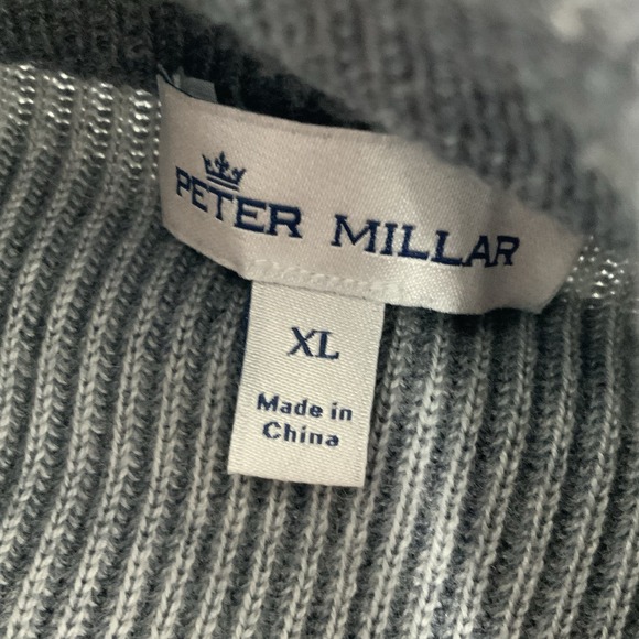 Peter Millar 100% Merino Wool Sweater 1/4  Zip Mens XL Grey Vertical Stripes - Picture 9 of 14